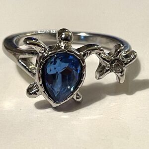 Turtle and sea star fish ring size 8 silver pretty gift for mom or wife starfish